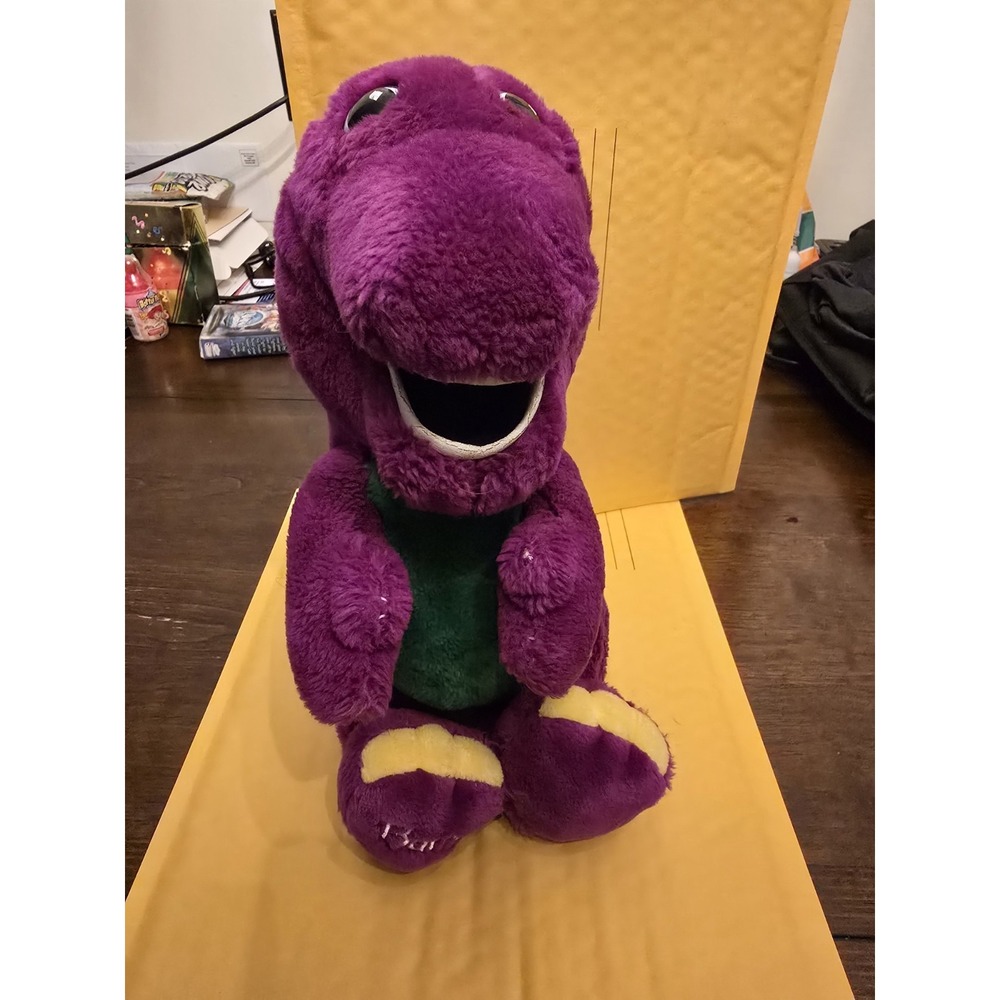 Vintage 1992 Lyons Group BARNEY the Purple Dinosaur Plush 12" Toy Yellow Toes